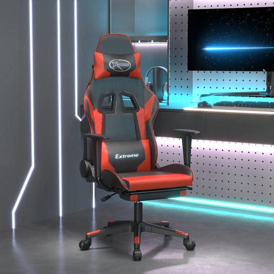 Gaming chair with massage/footrest, black/red, eco-leather