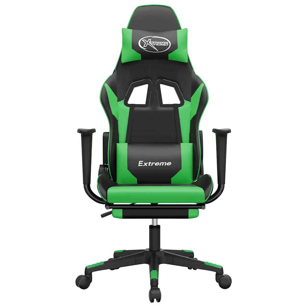 Gaming massage chair/footrest, black/green, eco-leather