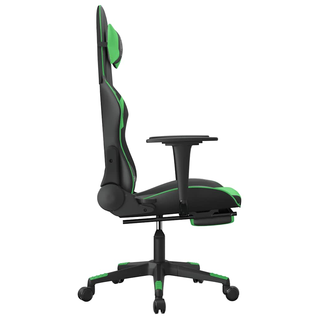 Scaun gaming de masaj/suport picioare, negru/verde, piele eco