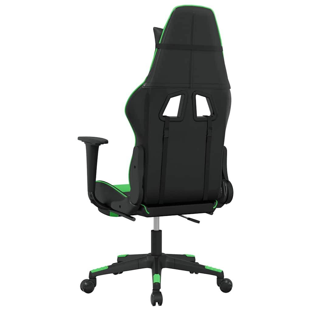 Gaming massage chair/footrest, black/green, eco-leather