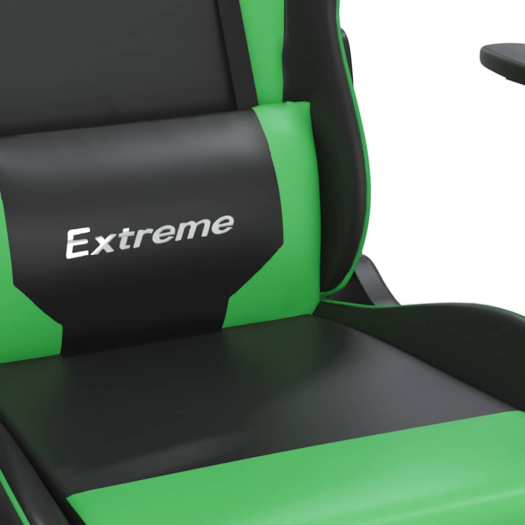 Gaming massage chair/footrest, black/green, eco-leather