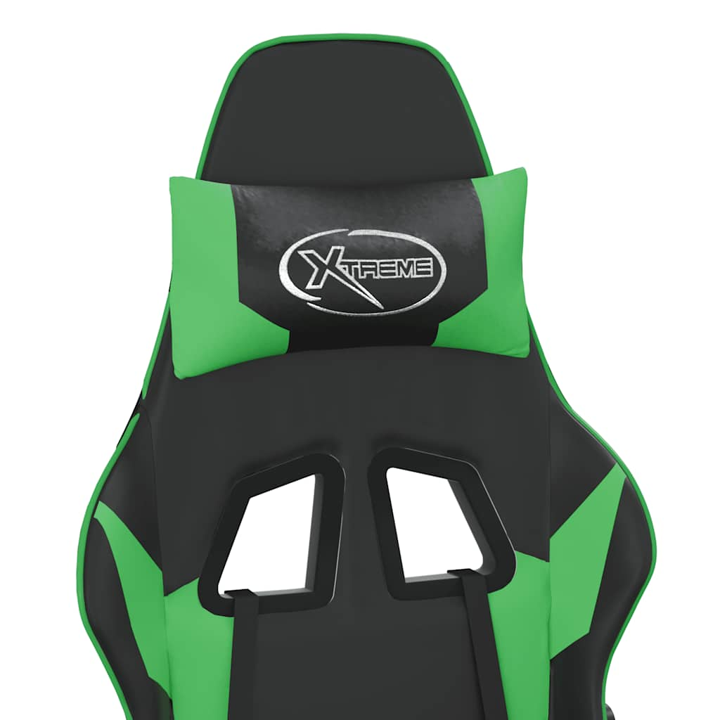 Gaming massage chair/footrest, black/green, eco-leather