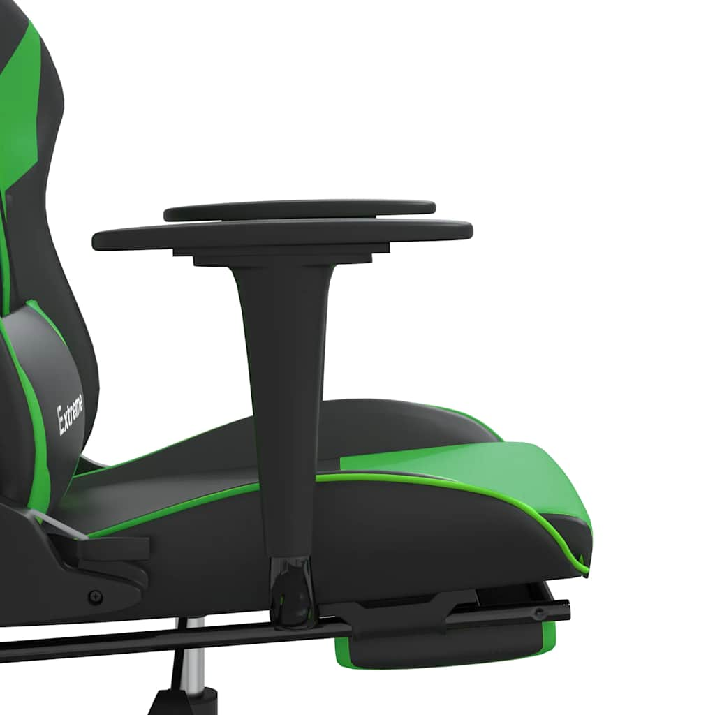 Gaming massage chair/footrest, black/green, eco-leather