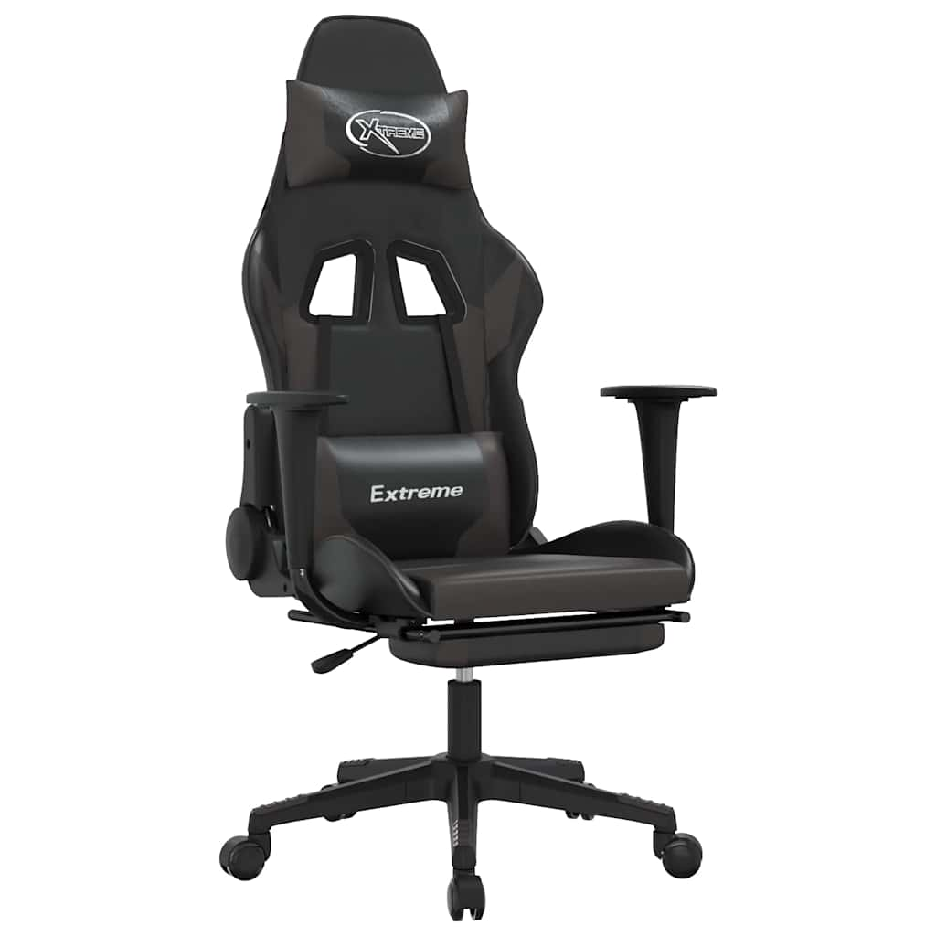 Gaming chair with massage/footrest, black/gray, eco-leather