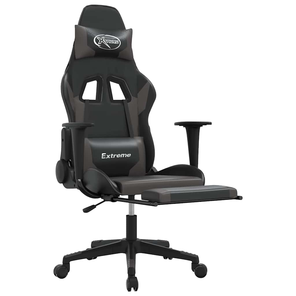 Gaming chair with massage/footrest, black/gray, eco-leather