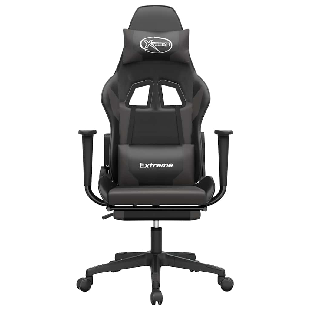 Gaming chair with massage/footrest, black/gray, eco-leather