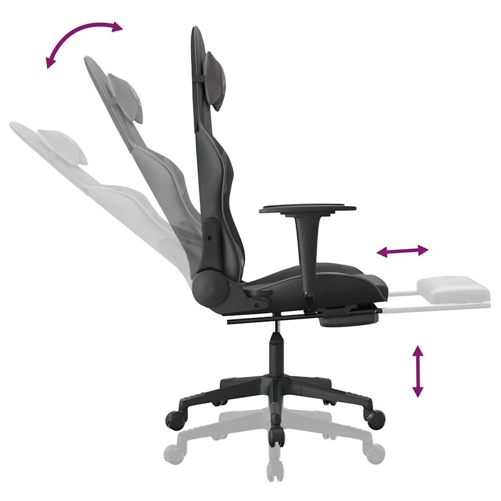 Gaming chair with massage/footrest, black/gray, eco-leather