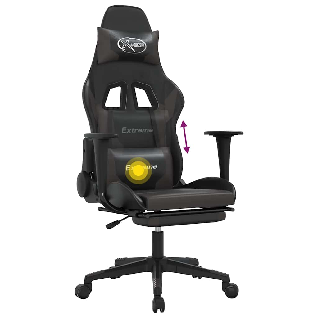 Gaming chair with massage/footrest, black/gray, eco-leather