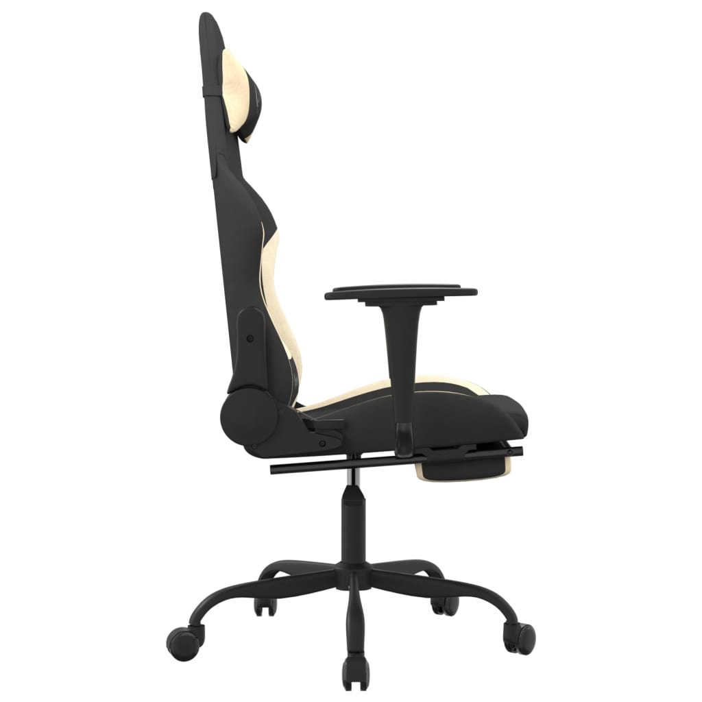 Gaming chair with massage/footrest, black and cream, textile