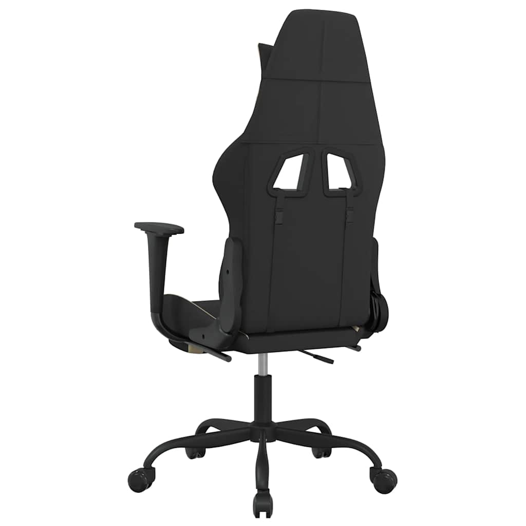 Gaming chair with massage/footrest, black and cream, textile