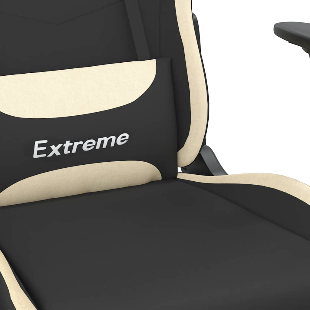 Gaming chair with massage/footrest, black and cream, textile