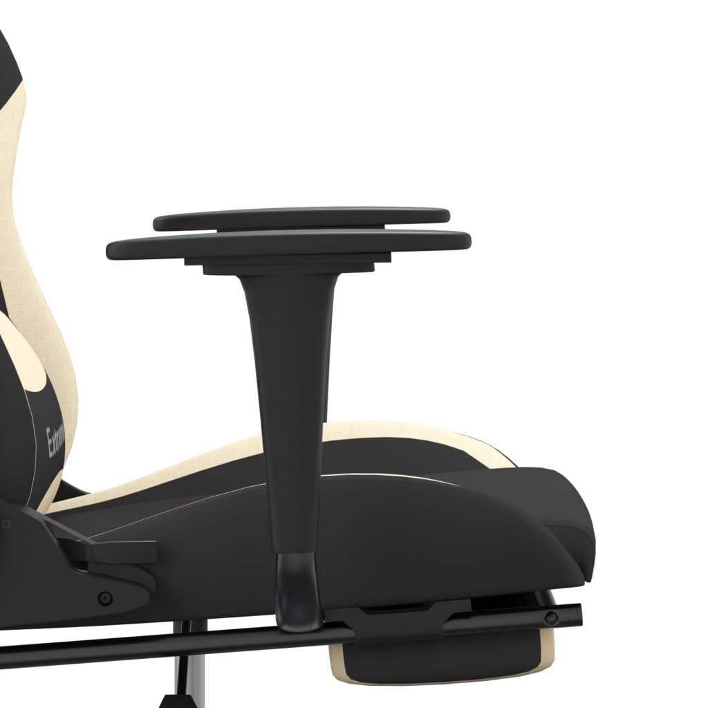 Gaming chair with massage/footrest, black and cream, textile