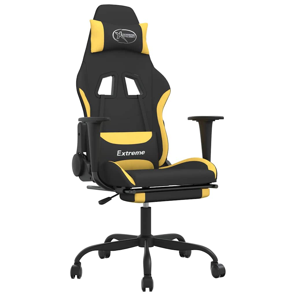 Gaming chair with massage/footrest, black/yellow, textile