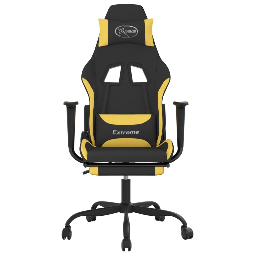 Gaming chair with massage/footrest, black/yellow, textile