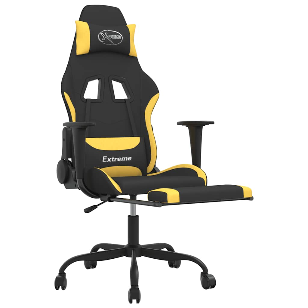 Gaming chair with massage/footrest, black/yellow, textile