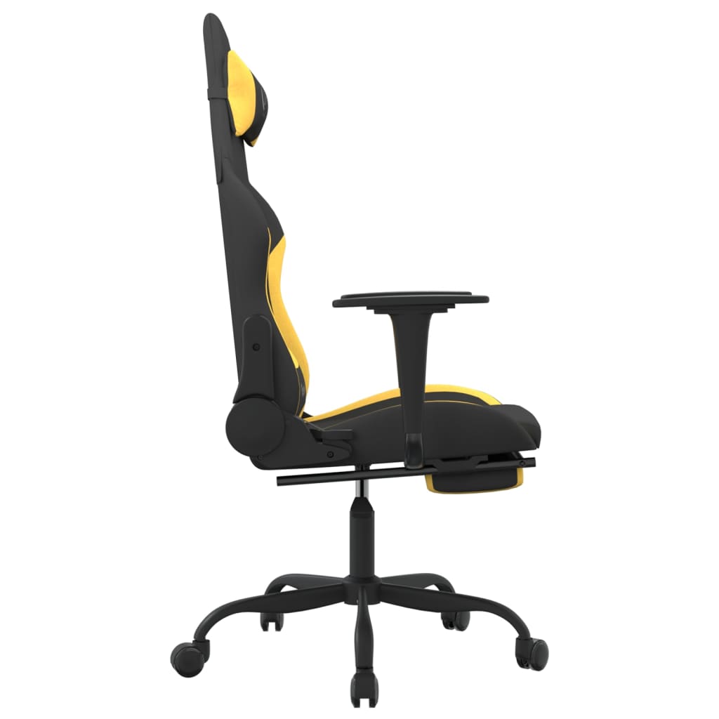 Gaming chair with massage/footrest, black/yellow, textile