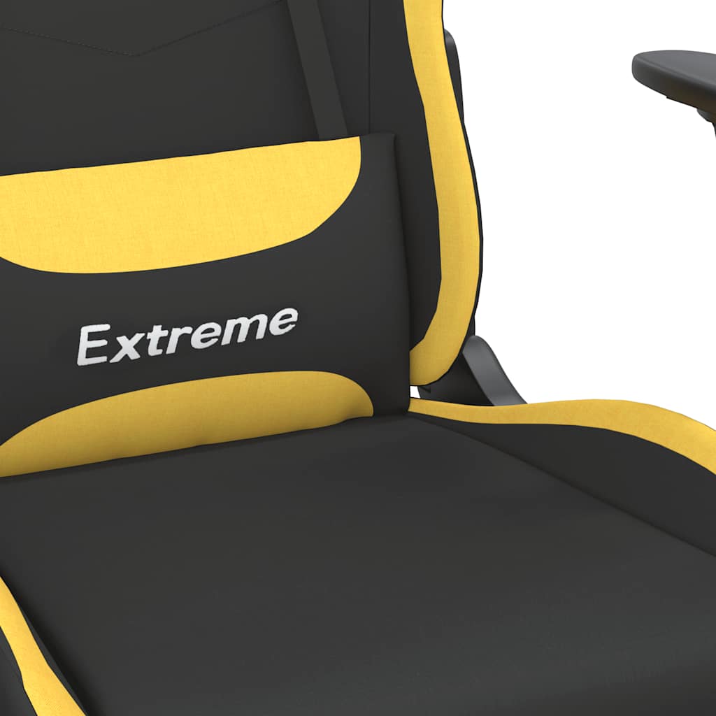 Gaming chair with massage/footrest, black/yellow, textile