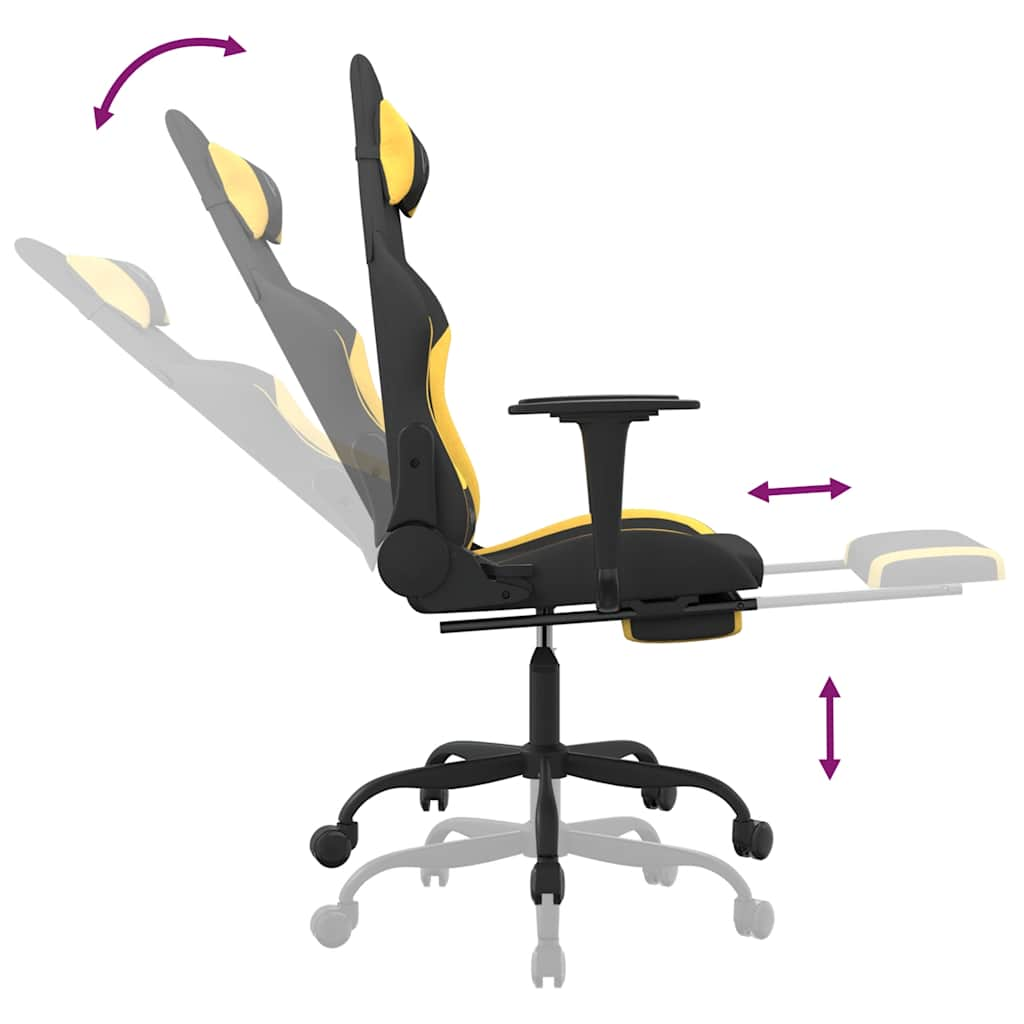 Gaming chair with massage/footrest, black/yellow, textile