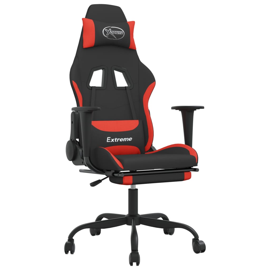 Gaming chair with massage/footrest, black and red, textile