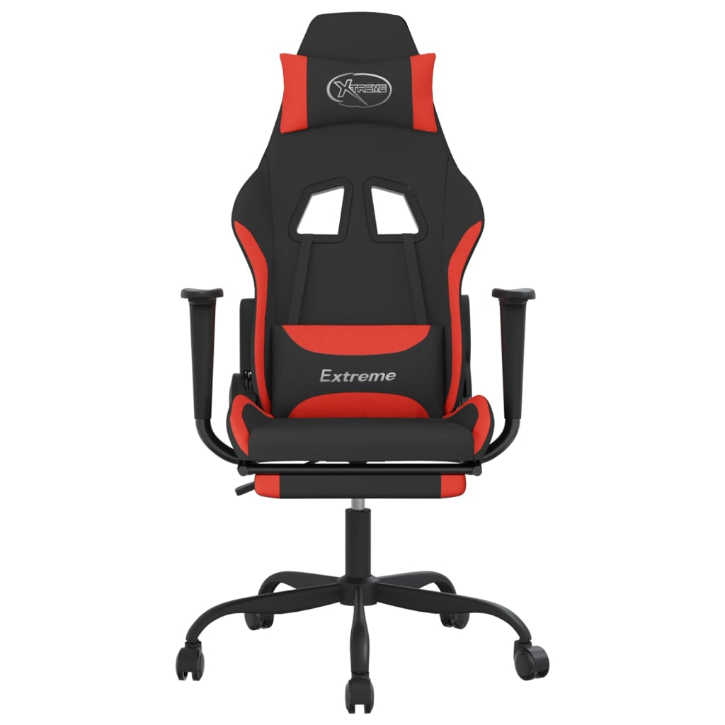 Gaming chair with massage/footrest, black and red, textile