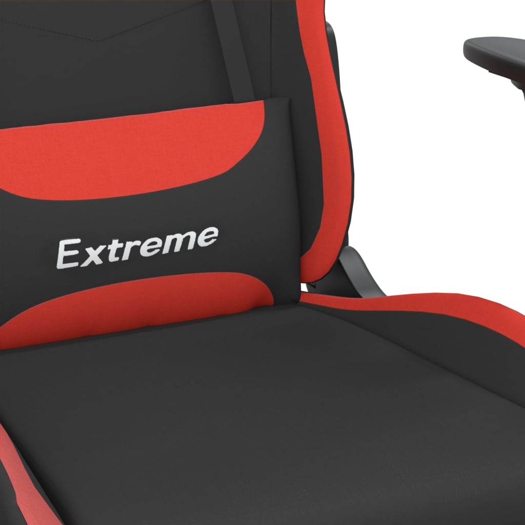 Gaming chair with massage/footrest, black and red, textile