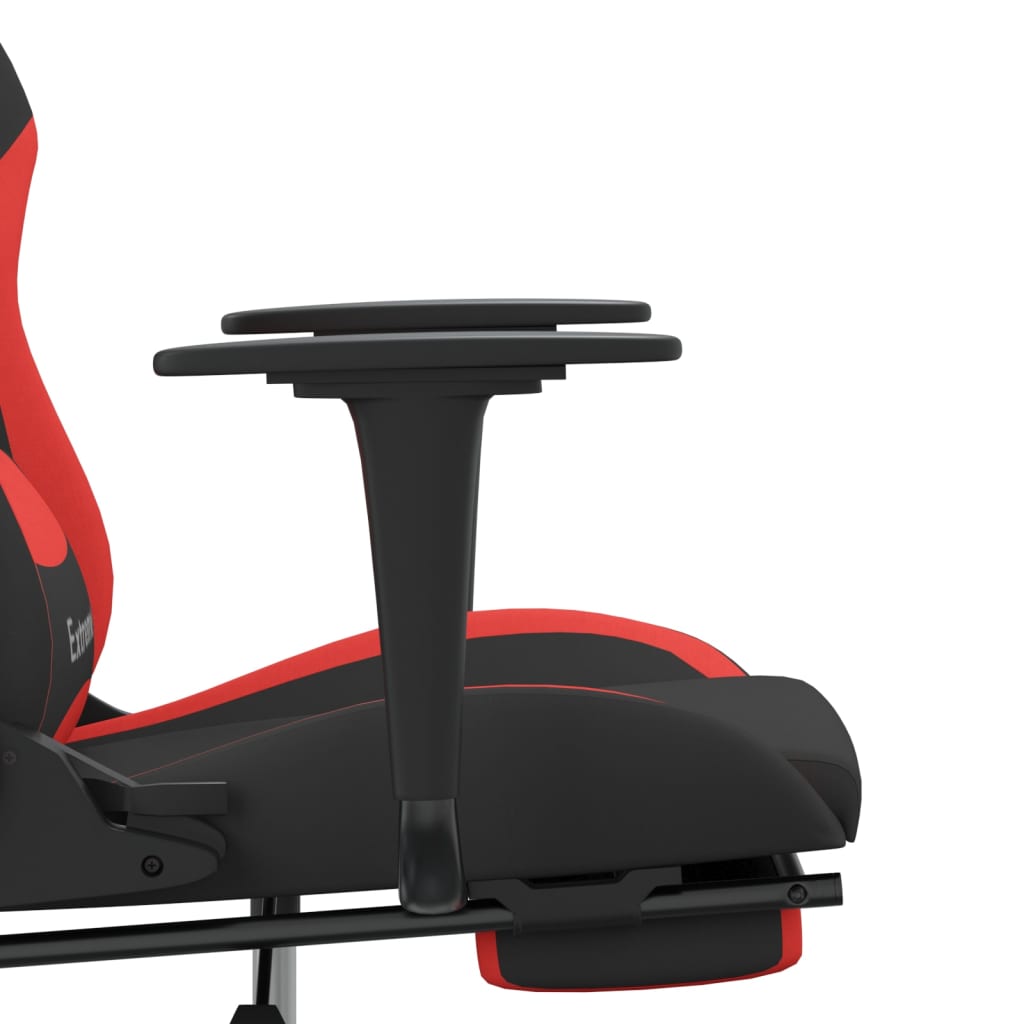 Gaming chair with massage/footrest, black and red, textile