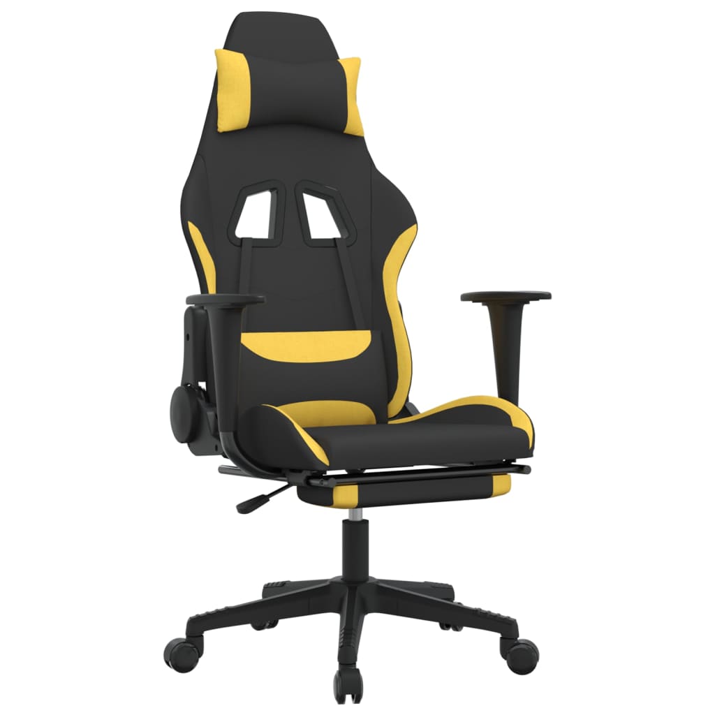 Gaming chair with massage/footrest, black/yellow, textile