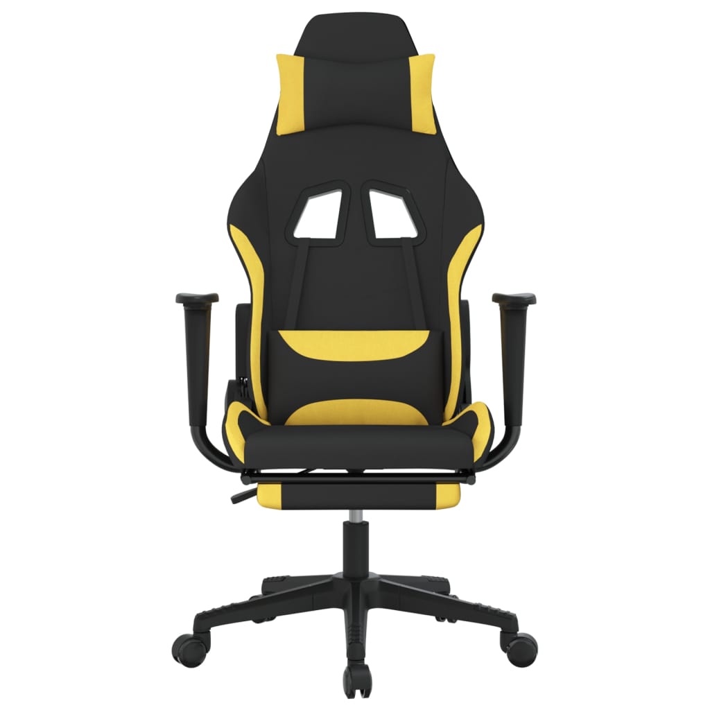 Gaming chair with massage/footrest, black/yellow, textile