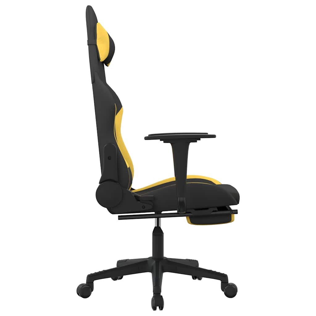 Gaming chair with massage/footrest, black/yellow, textile