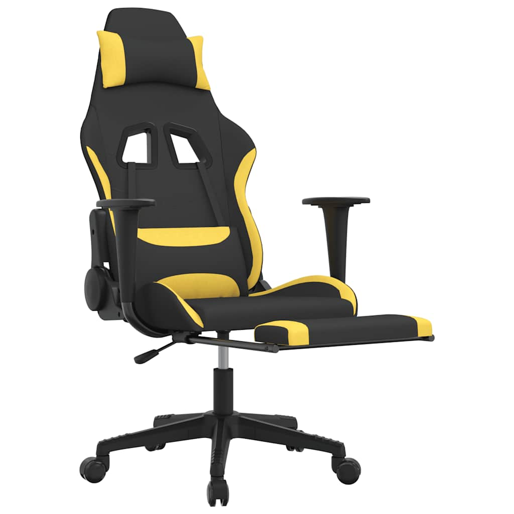 Gaming chair with massage/footrest, black/yellow, textile