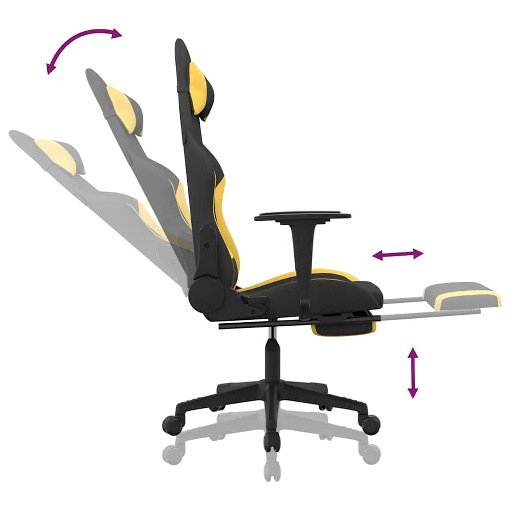 Gaming chair with massage/footrest, black/yellow, textile