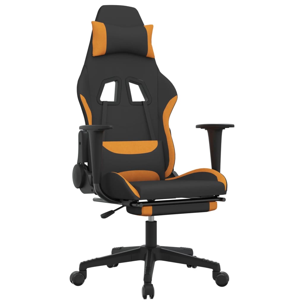 Gaming chair with massage/footrest, black/orange, textile