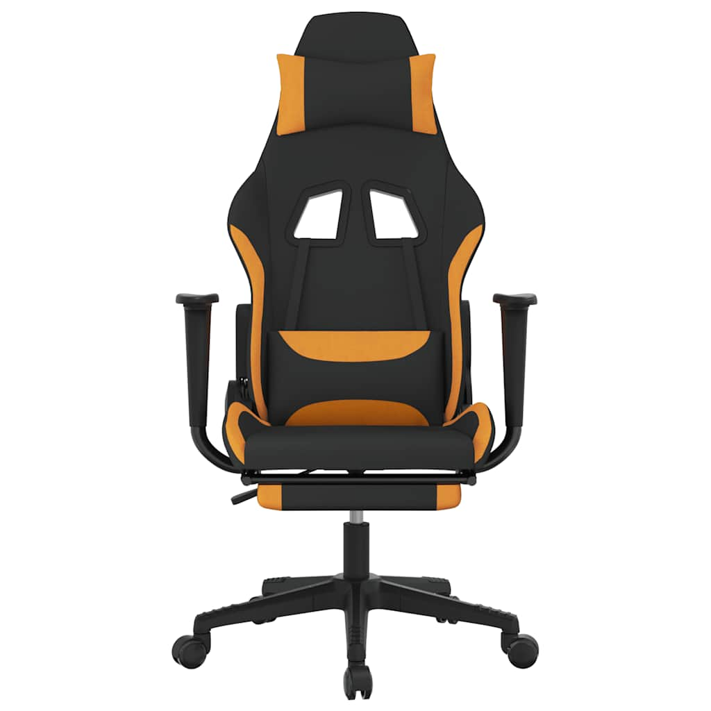 Gaming chair with massage/footrest, black/orange, textile