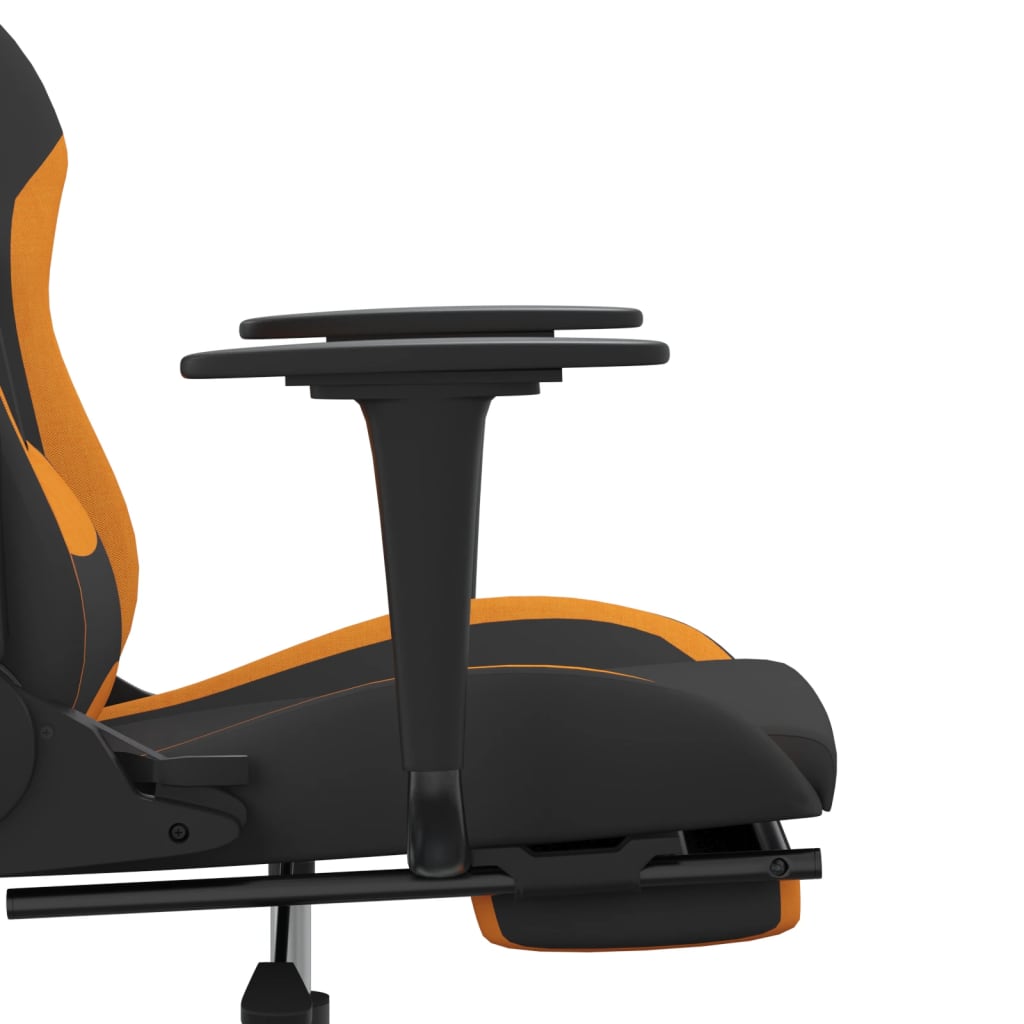 Gaming chair with massage/footrest, black/orange, textile