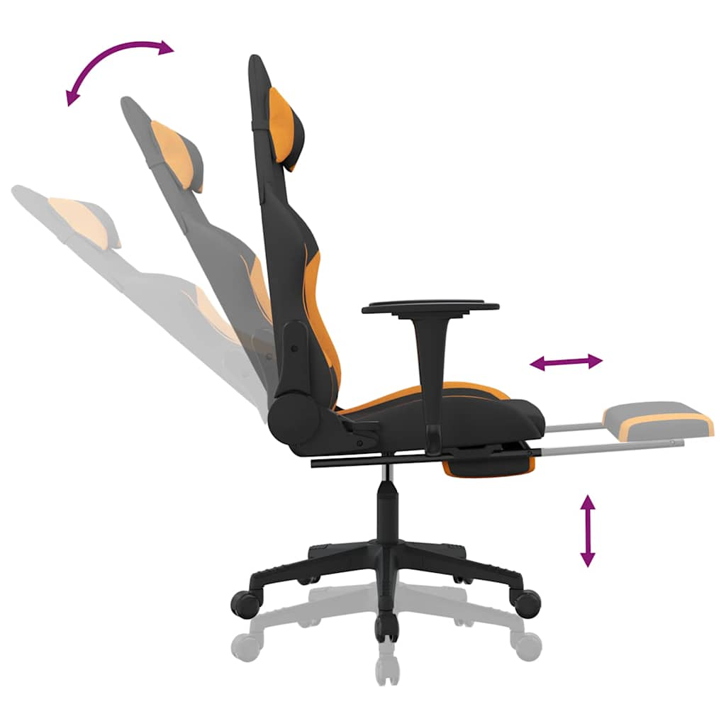 Gaming chair with massage/footrest, black/orange, textile