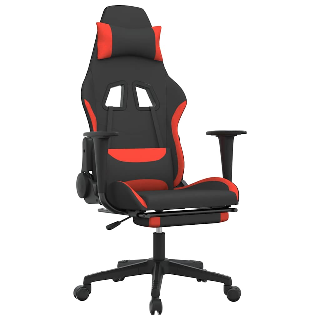 Gaming chair with massage/footrest, black and red, textile