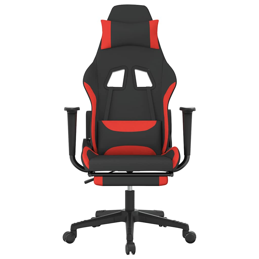 Gaming chair with massage/footrest, black and red, textile