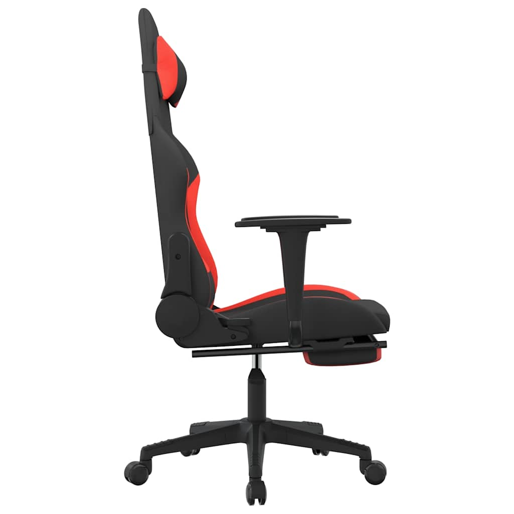 Gaming chair with massage/footrest, black and red, textile