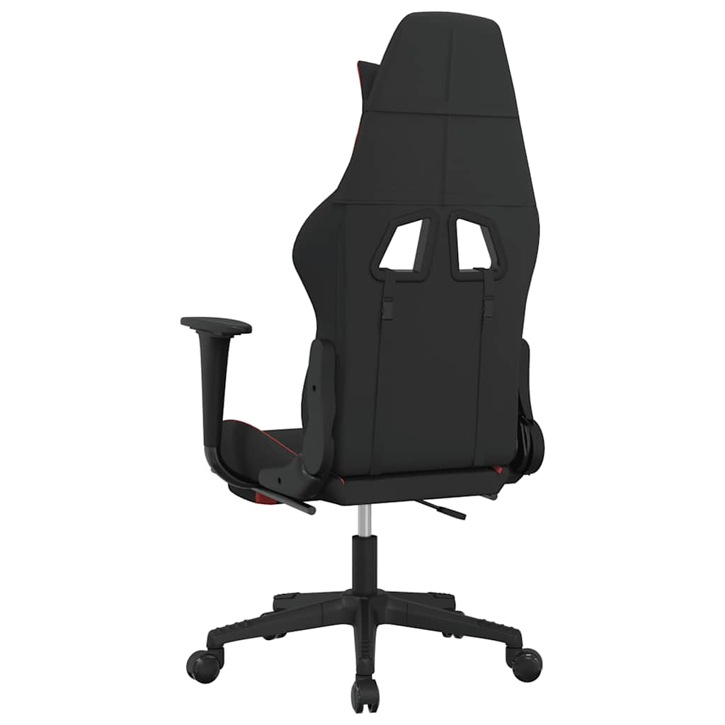 Gaming chair with massage/footrest, black and red, textile