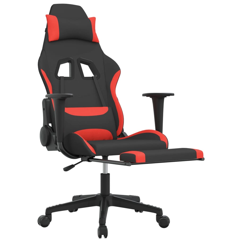 Gaming chair with massage/footrest, black and red, textile