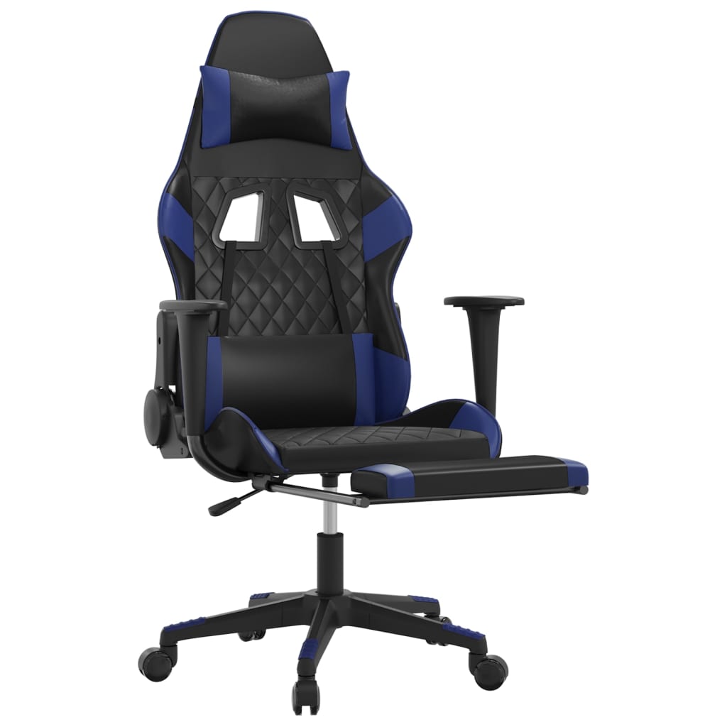 Scaun de gaming masaj/suport picioare negru/albastru piele eco