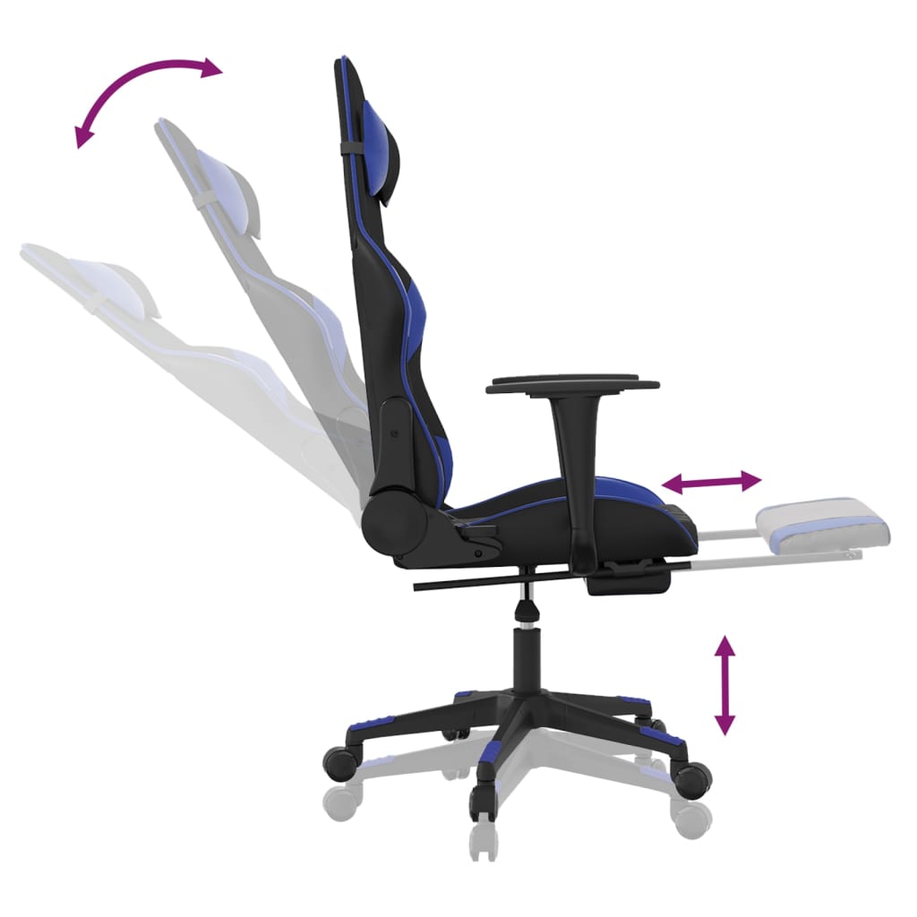 Gaming chair massage/footrest black/blue eco leather