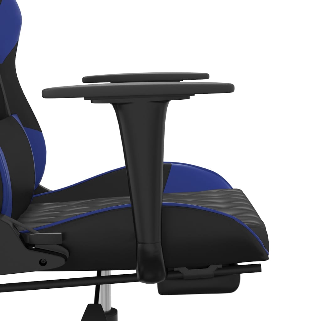 Scaun de gaming masaj/suport picioare negru/albastru piele eco