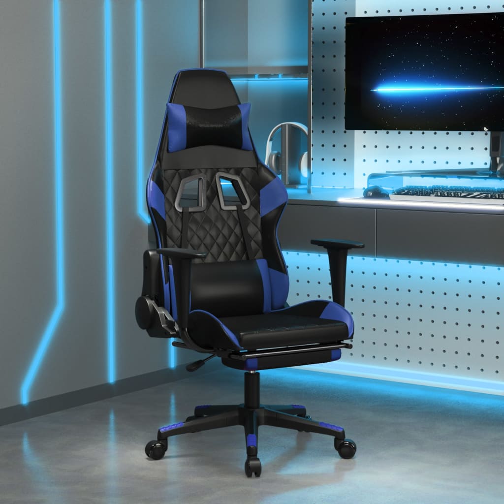 Gaming chair massage/footrest black/blue eco leather