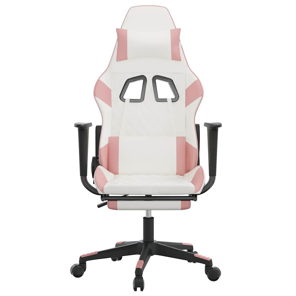 Gaming massage chair/footrest, white/pink, eco-leather