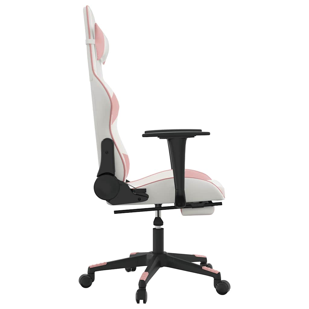 Gaming massage chair/footrest, white/pink, eco-leather