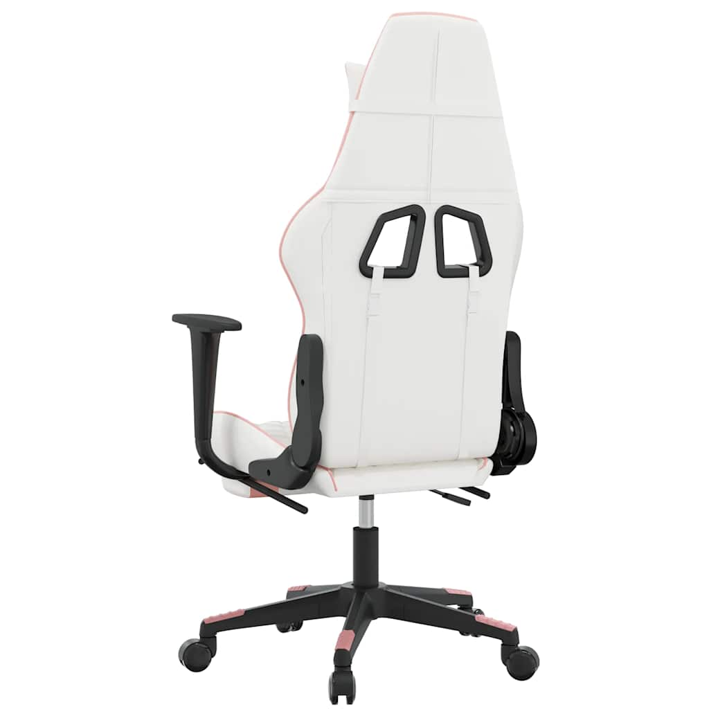 Gaming massage chair/footrest, white/pink, eco-leather