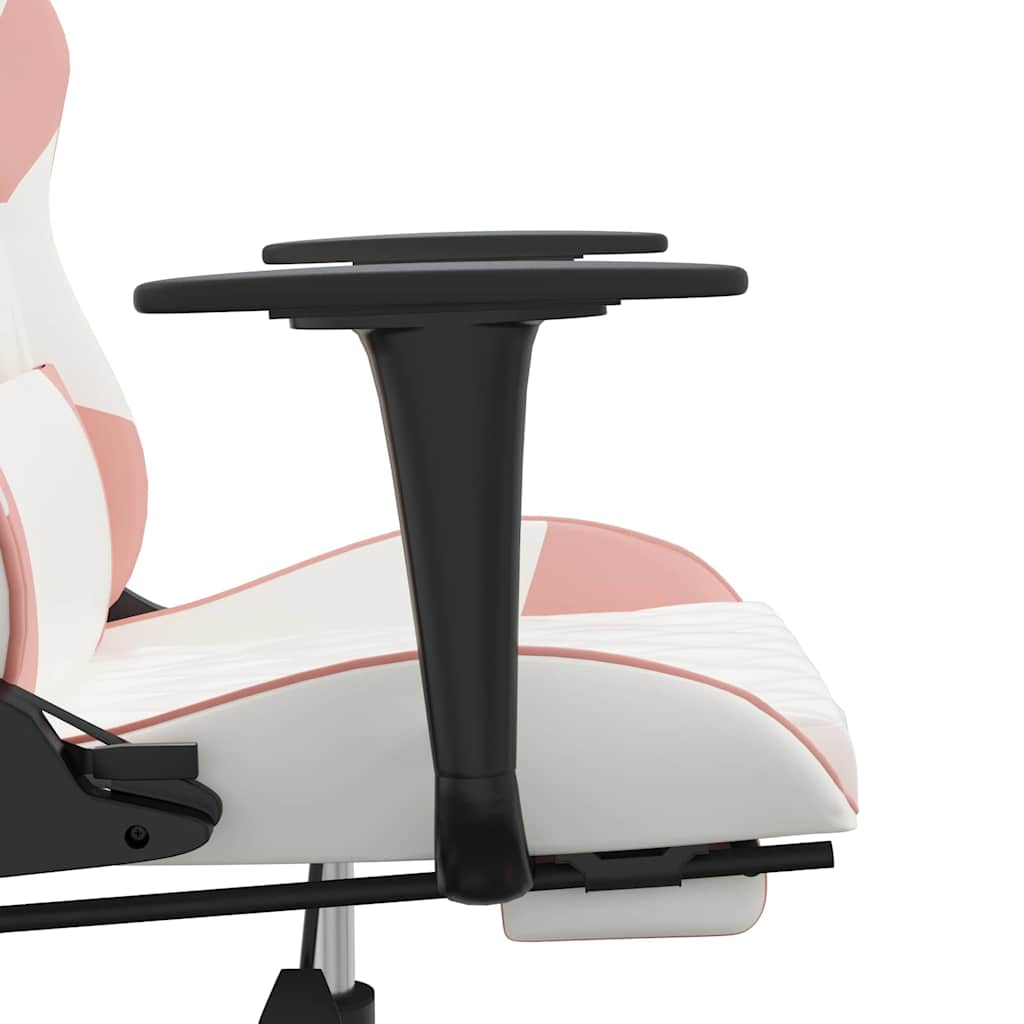 Gaming massage chair/footrest, white/pink, eco-leather