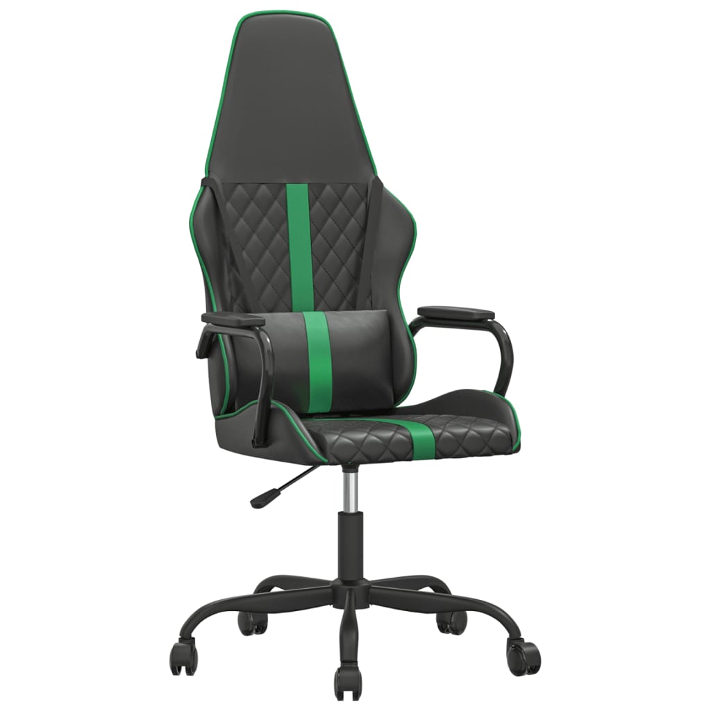 Massage gaming chair, green and black, eco-leather