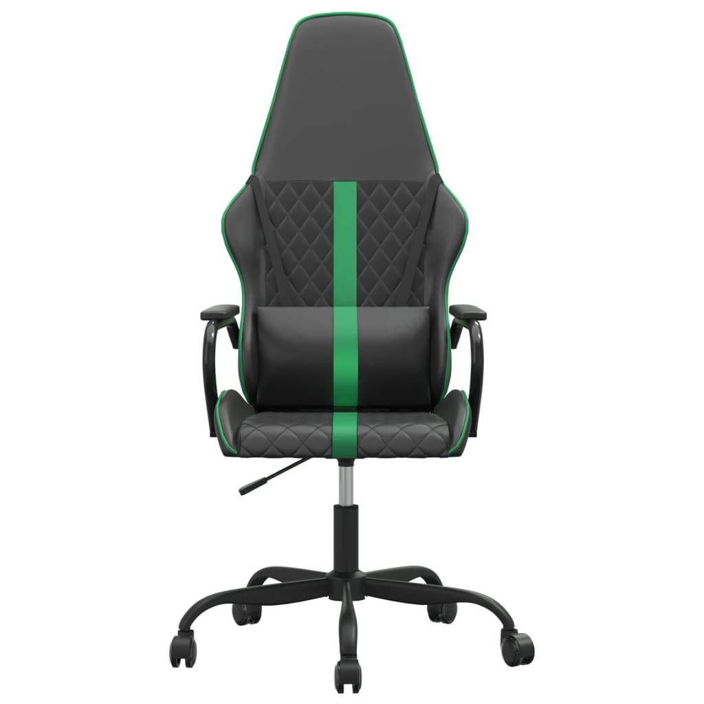 Massage gaming chair, green and black, eco-leather